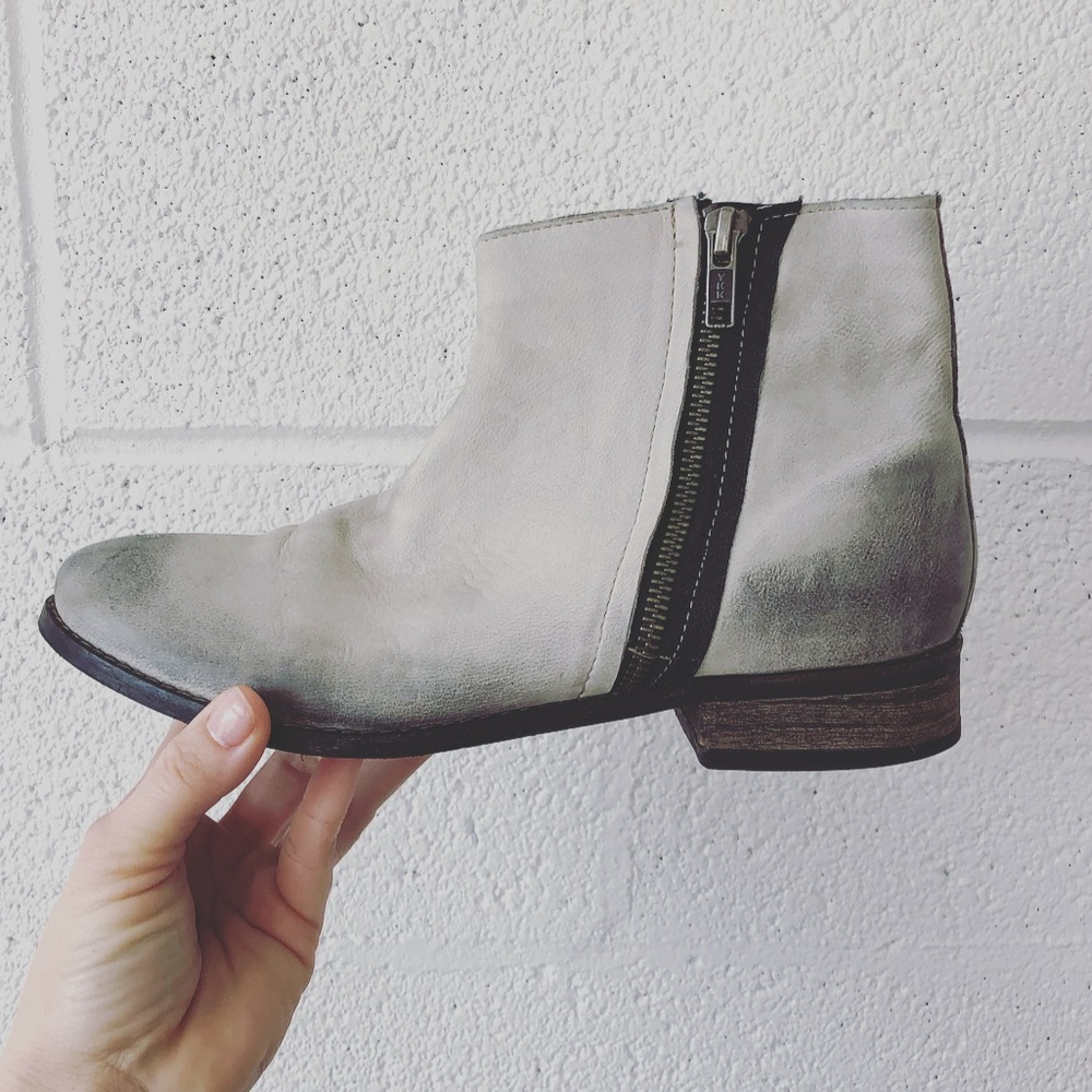 Rebels white grey distressed side zip ankle boots